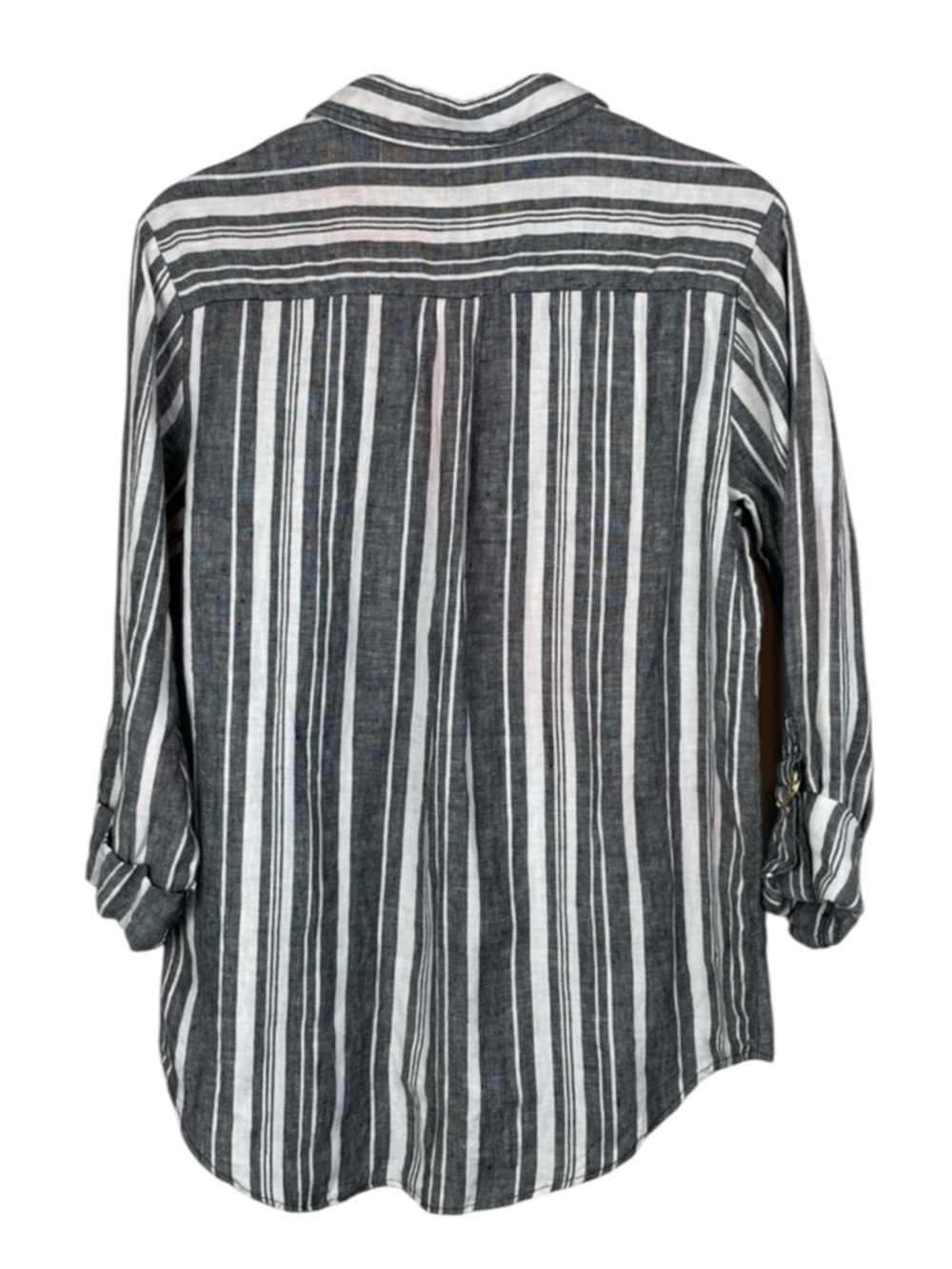 ELLEN TRACY Gray & White Stripe Button-Front Linen Shirt Size Large - Picture 4 of 10